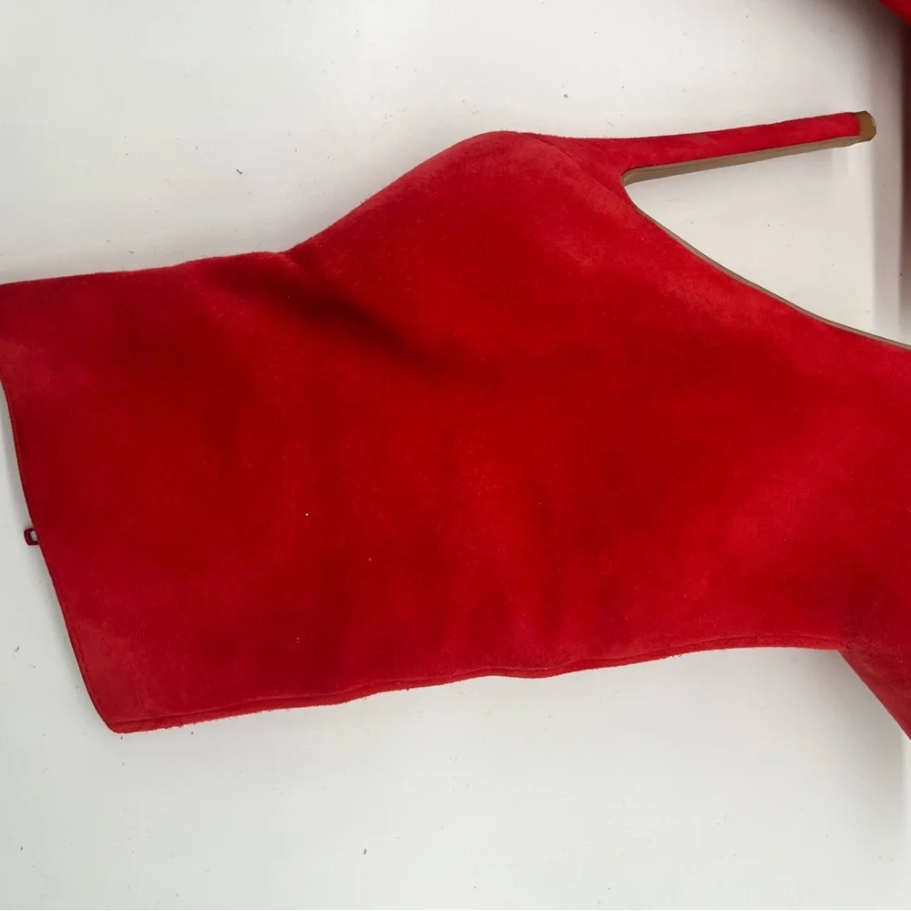 Steve Madden Red Suede Heeled Boots Size 10 M Women Ankle Booties Pointed Toe - Picture 4 of 16